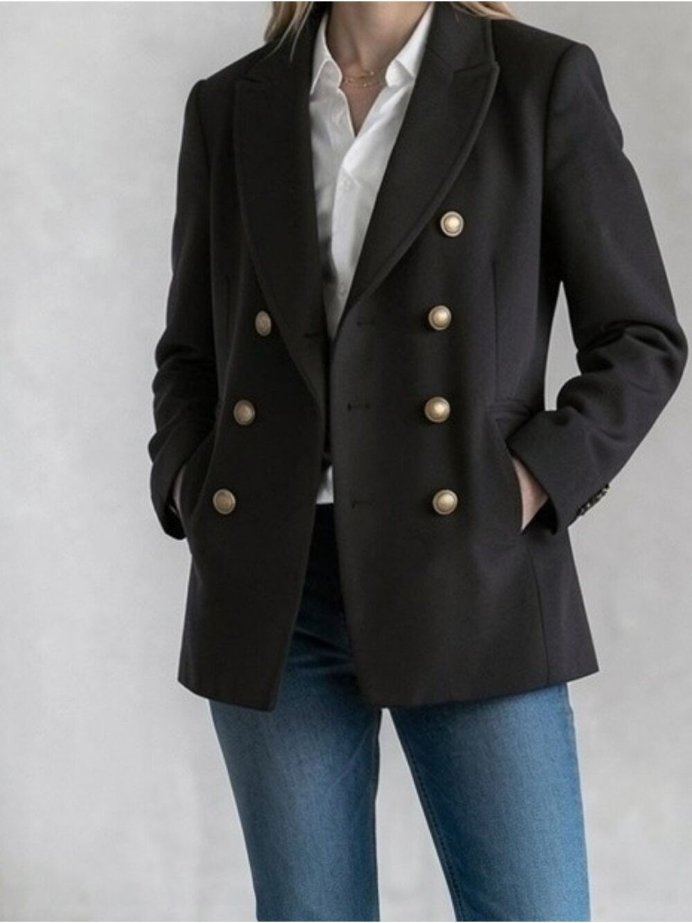Banana Republic Black Double-Breasted Blazer with Gold Buttons 8 Petite